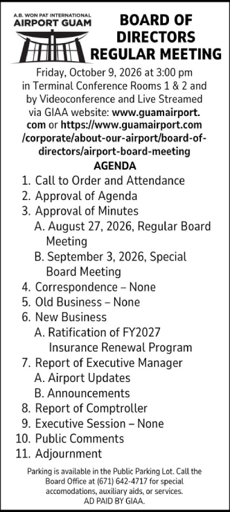 Regular Board Of Directors Meeting Agenda 2026100210