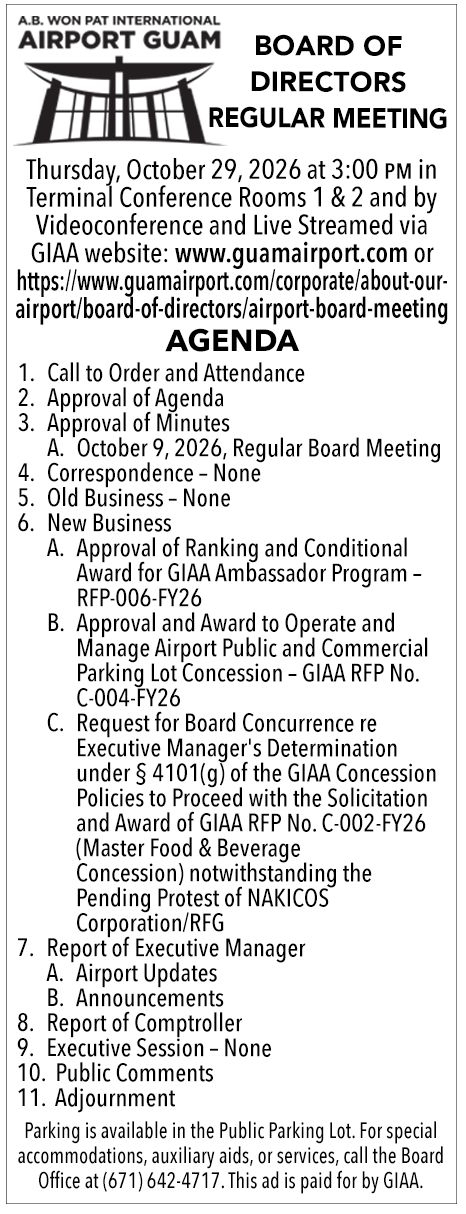 Regular Board Of Directors Meeting Agenda 2026102207