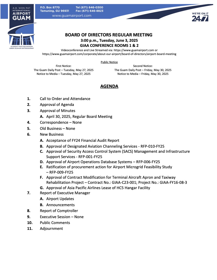 Regular Board Of Directors Meeting Agenda